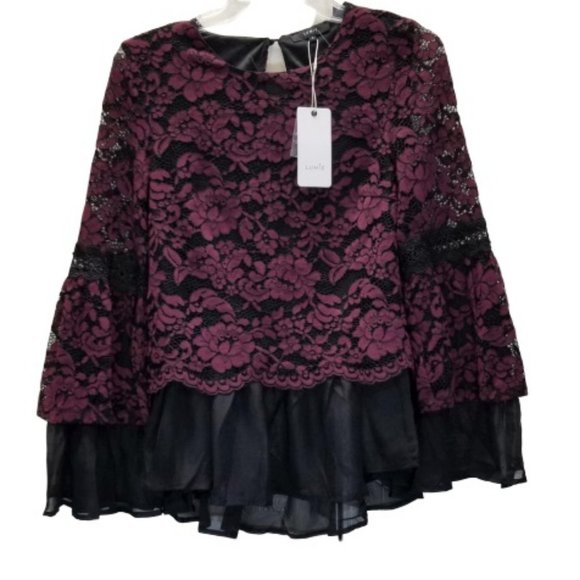 NWT Lumie Lace Bell Sleeve Peplum Blouse - Picture 3 of 7